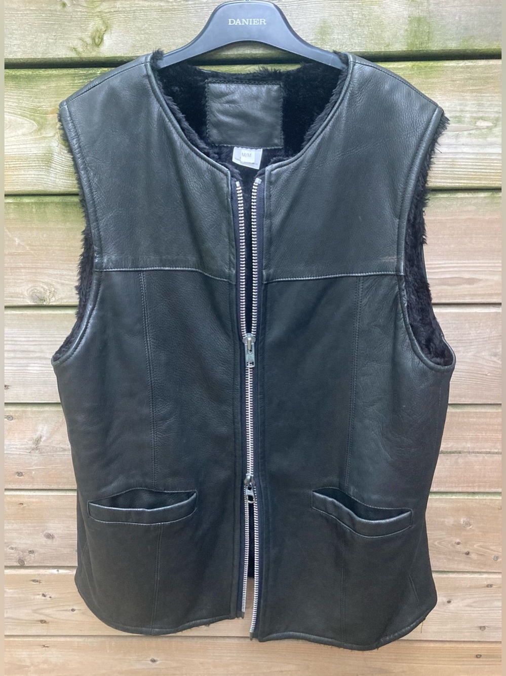 Vintage 1980s Heavy Leather Biker Vest - Faux Fur Lined, Dual YKK Zipper